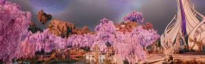 AION2 の風景：桃色の木立（公式ファンキットの壁紙）